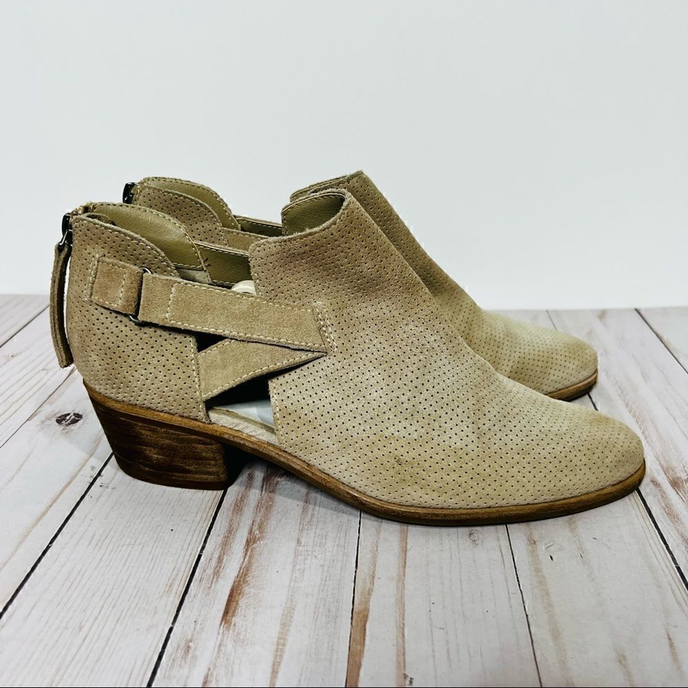Dolce Vita Tan Suede Perforated Ankle Boots Back Zip